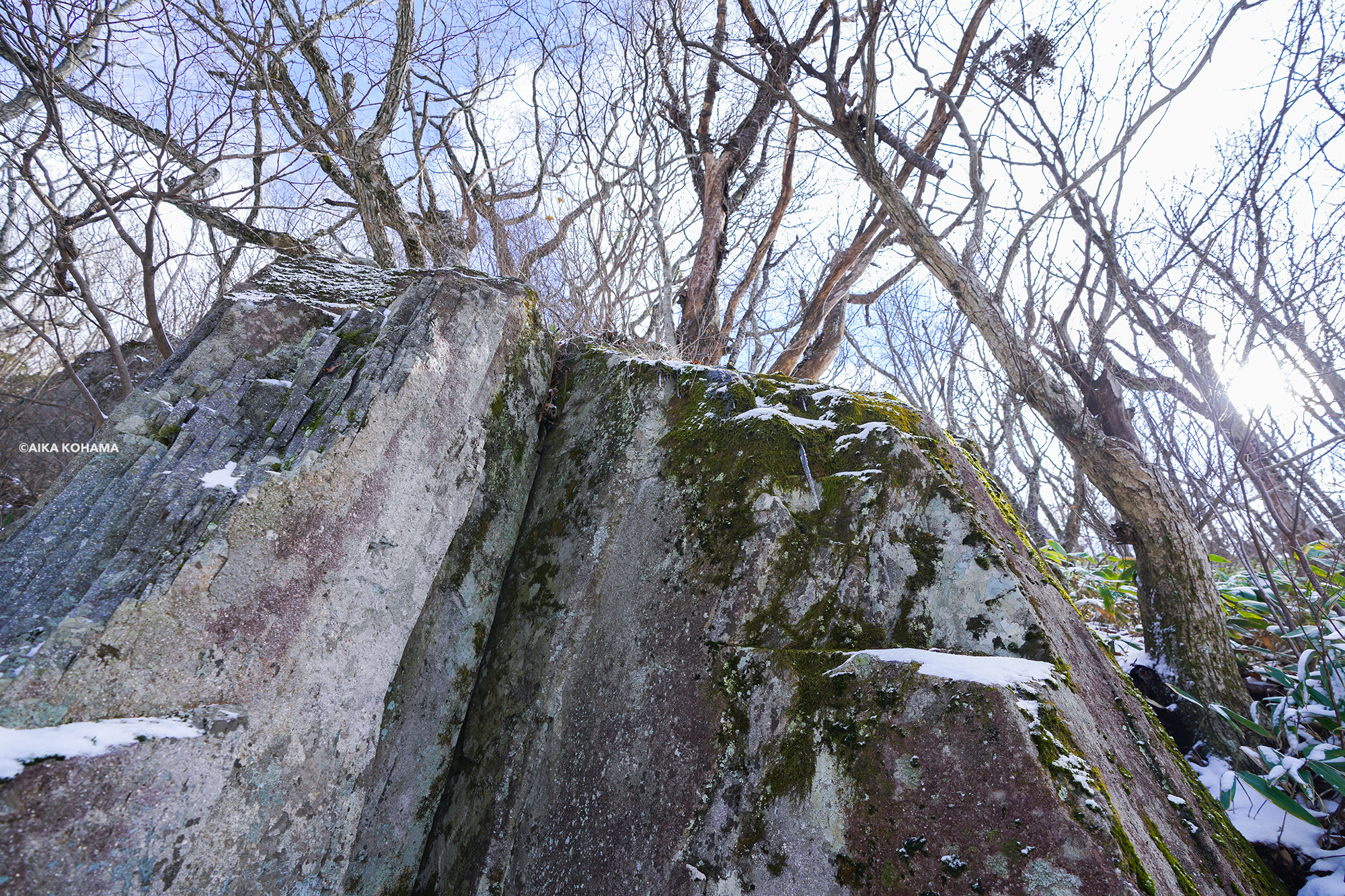 岩にできた氷柱